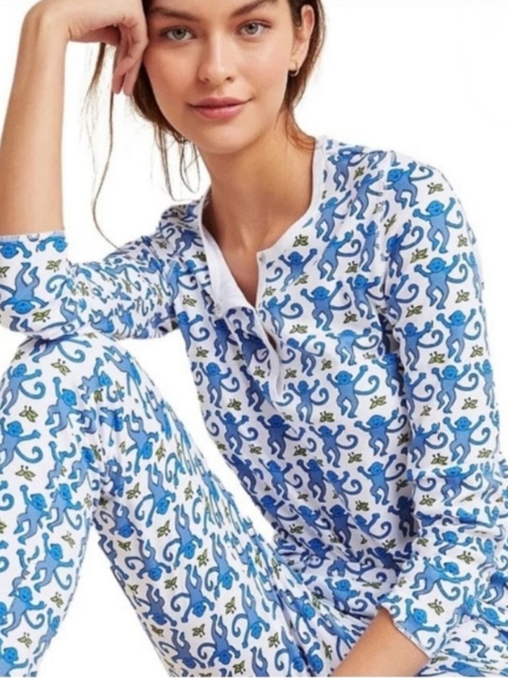 Roller Rabbit Blue and White Monkey Print Pajama Set